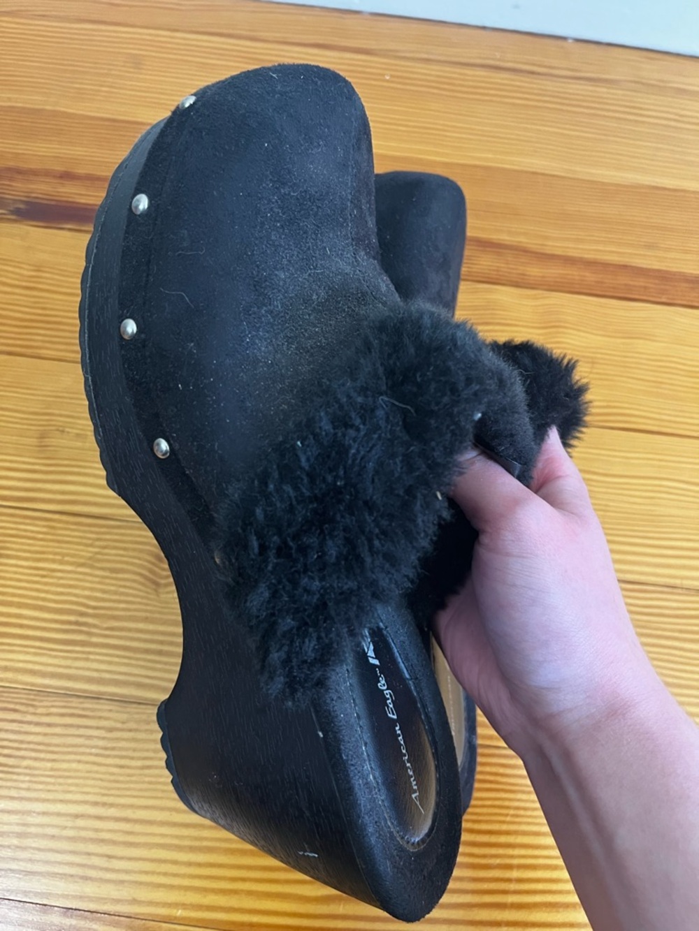 AE Black Faux Fur Platform Clogs - Women's - Picture 6 of 6